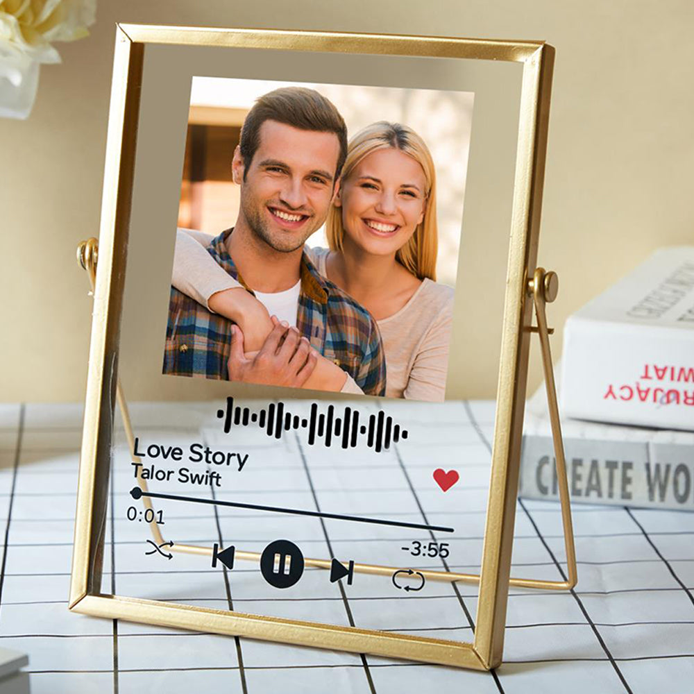 Custom Photo Scannable Code Music Song Plaque With Golden Frame