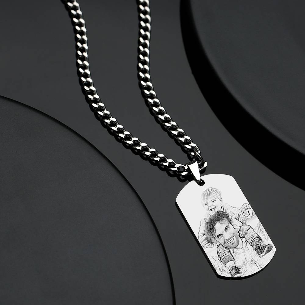 Father's Gifts Personalized Mens Dog Tag Engraved Photo Necklace