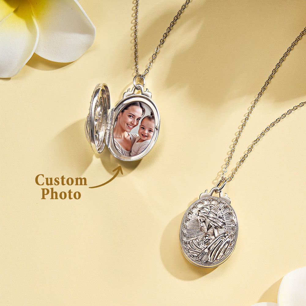 Personalized Photo Necklace Embossed Cubic Locket Necklace Birthday Gift for Mom