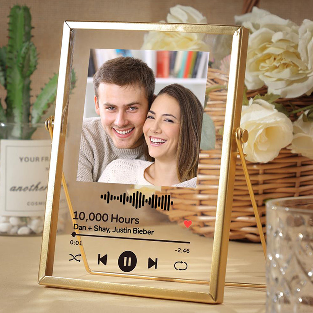 Custom Photo Scannable Code Music Song Plaque With Golden Frame