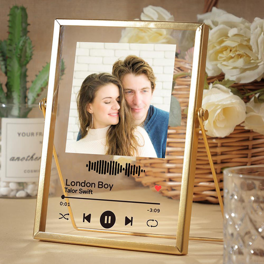 Custom Photo Scannable Code Music Song Plaque With Golden Frame