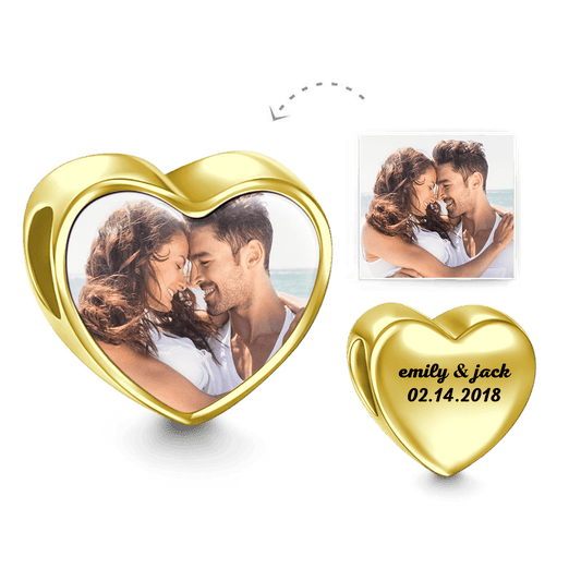 Engraved Heart Photo Charm 14k Gold Plated Silver