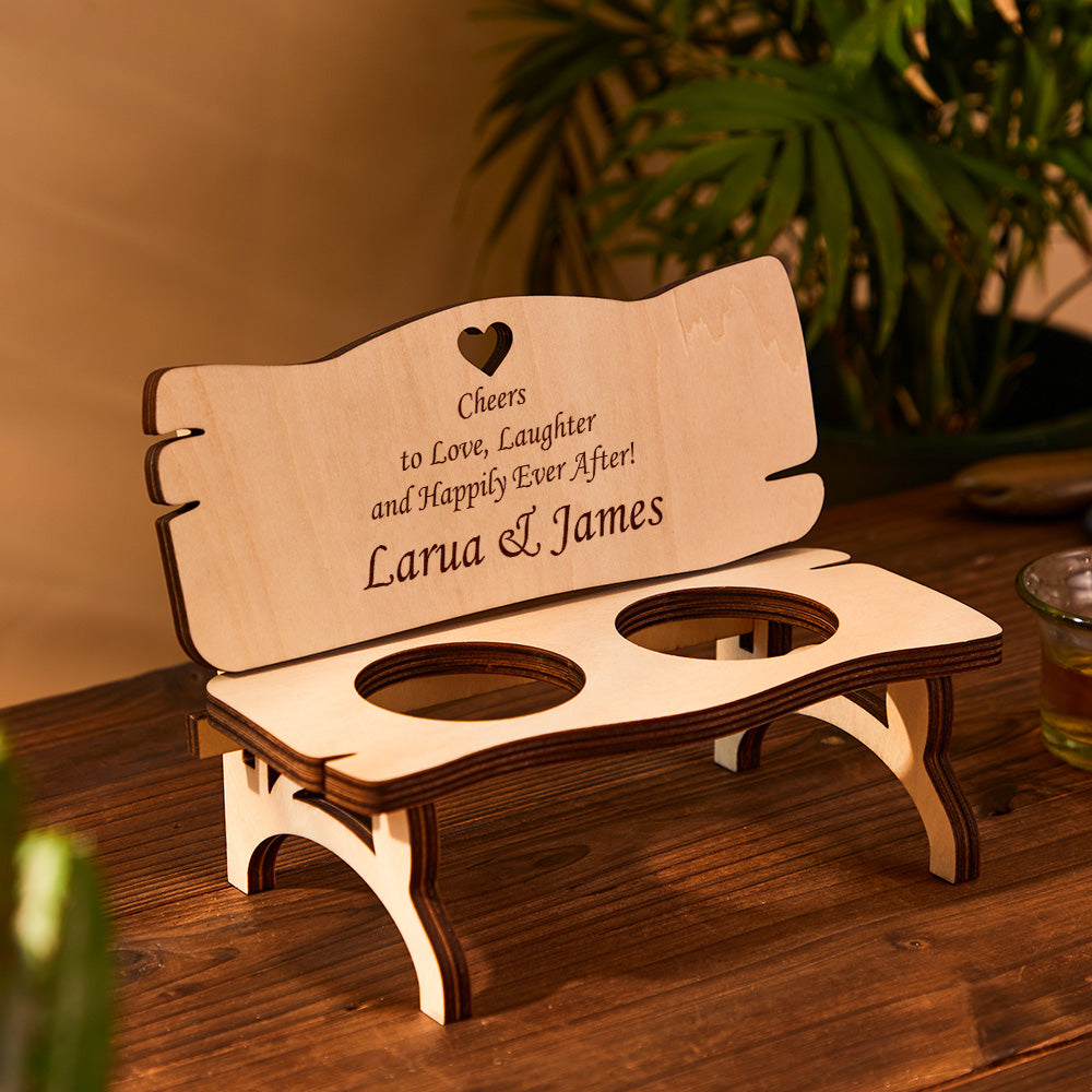 Custom Engraved Decor Personalized Wooden Bench With Shot Glasses Creative Gift