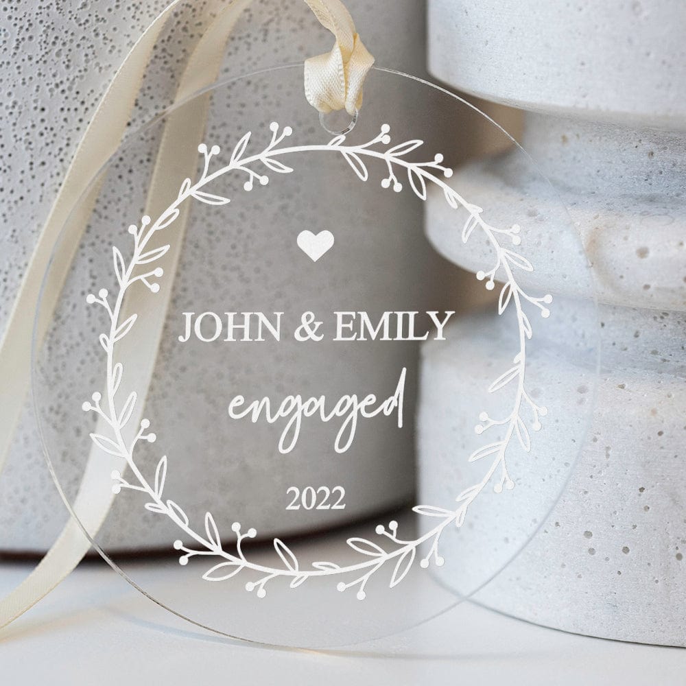 Custom Clear Acrylic Wedding Ornament with Names and Date Personalized Engaged Ornament Gift for the Couple