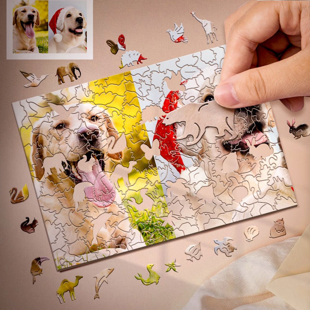 Personalized Animal Wood Puzzle Custom Jigsaw Puzzle with 1-4 Photos