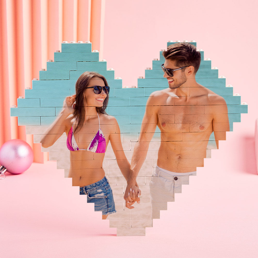 Custom Building Brick Heart Shaped Personalized Photo Block Puzzle