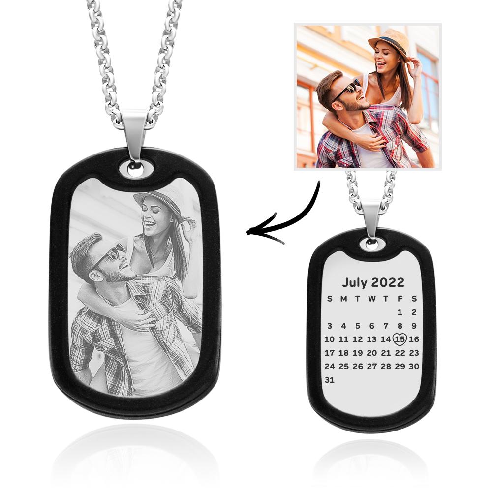 Custom Photo Date Necklace Personalized Calendar Pendant for Him Anniversary Gifts