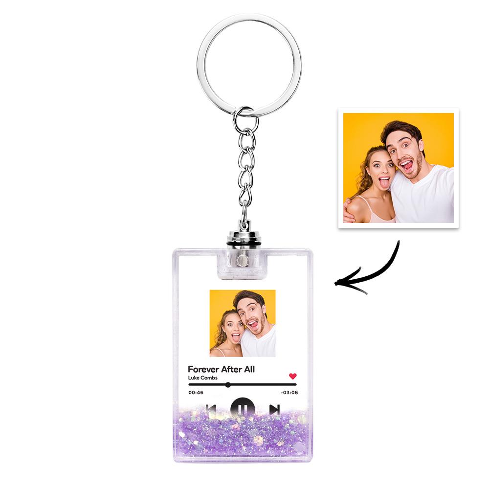 Custom Photo Scannable Music Code Illuminated Quicksand Keychain Gift