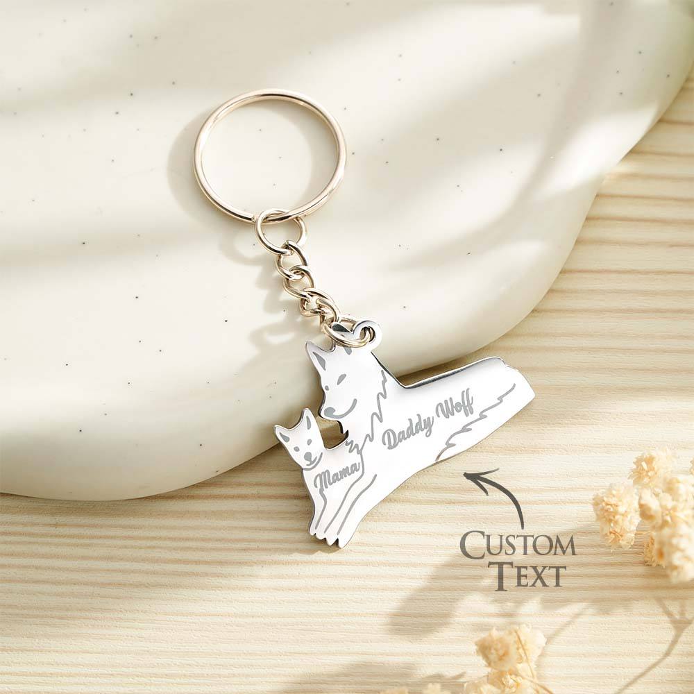 Personalized Wolf Keychain with Engraved Family Names Gift for Family