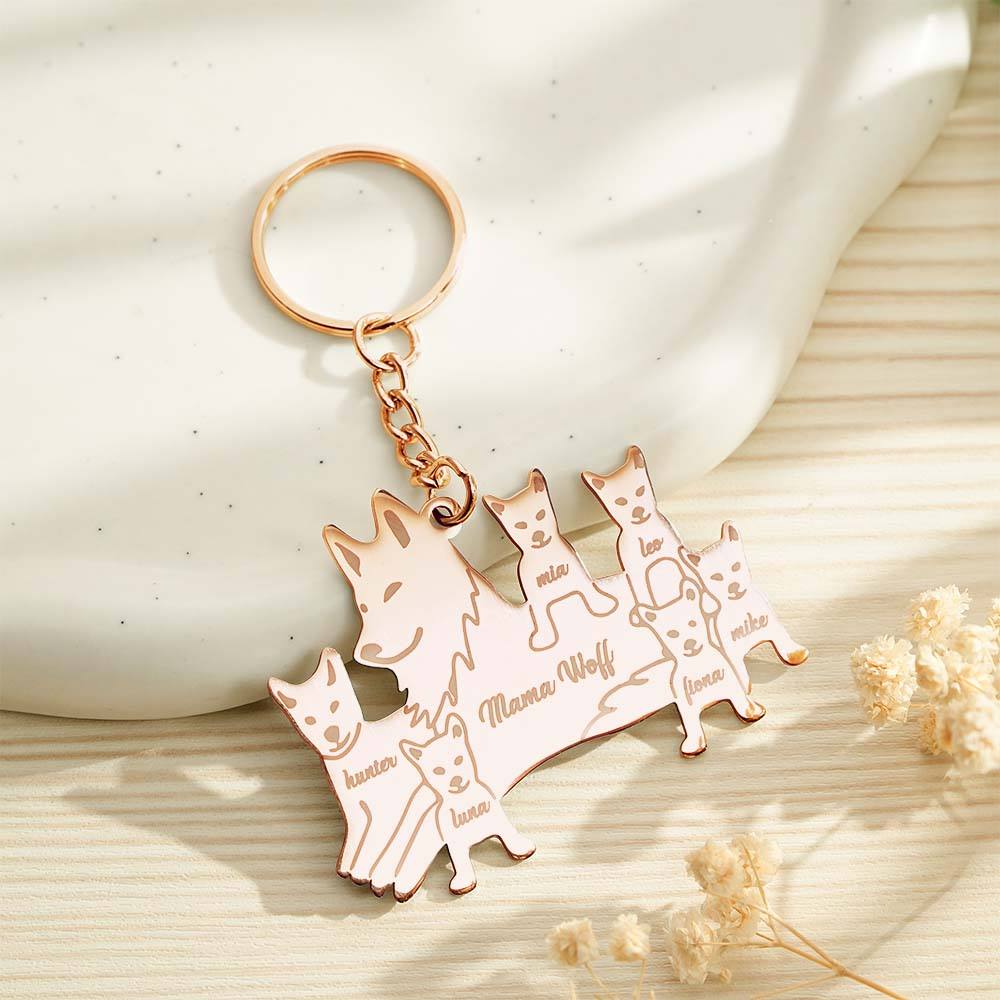 Personalized Wolf Keychain with Engraved Family Names Gift for Family