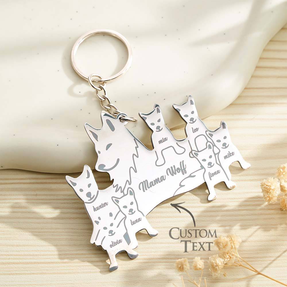 Personalized Wolf Keychain with Engraved Family Names Gift for Family