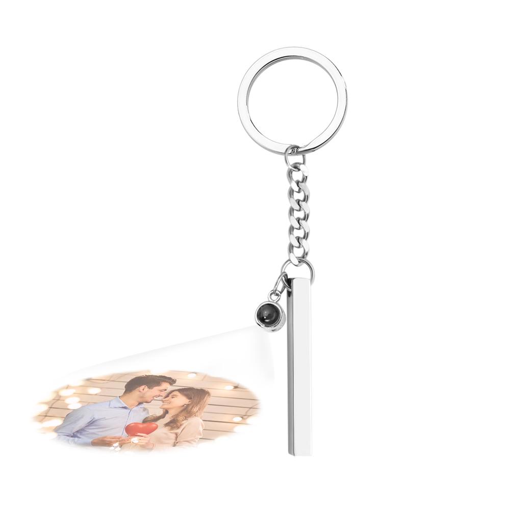 Personalized Photo Projection Keychain Engraved Vertical Cube Pendant Gifts For Him