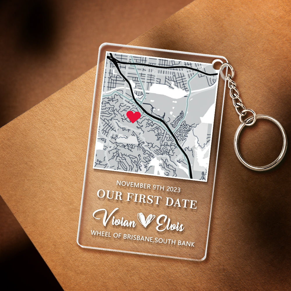 Personalized Acrylic Map Keychain Our First Date Keychain For Couple