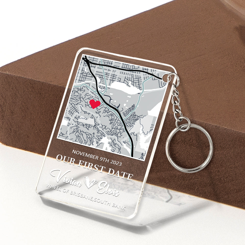 Personalized Acrylic Map Keychain Our First Date Keychain For Couple