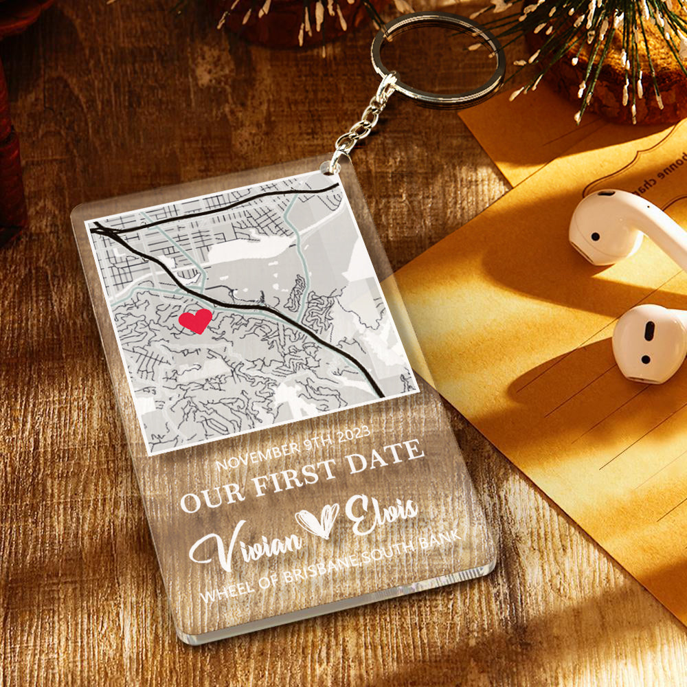 Personalized Acrylic Map Keychain Our First Date Keychain For Couple