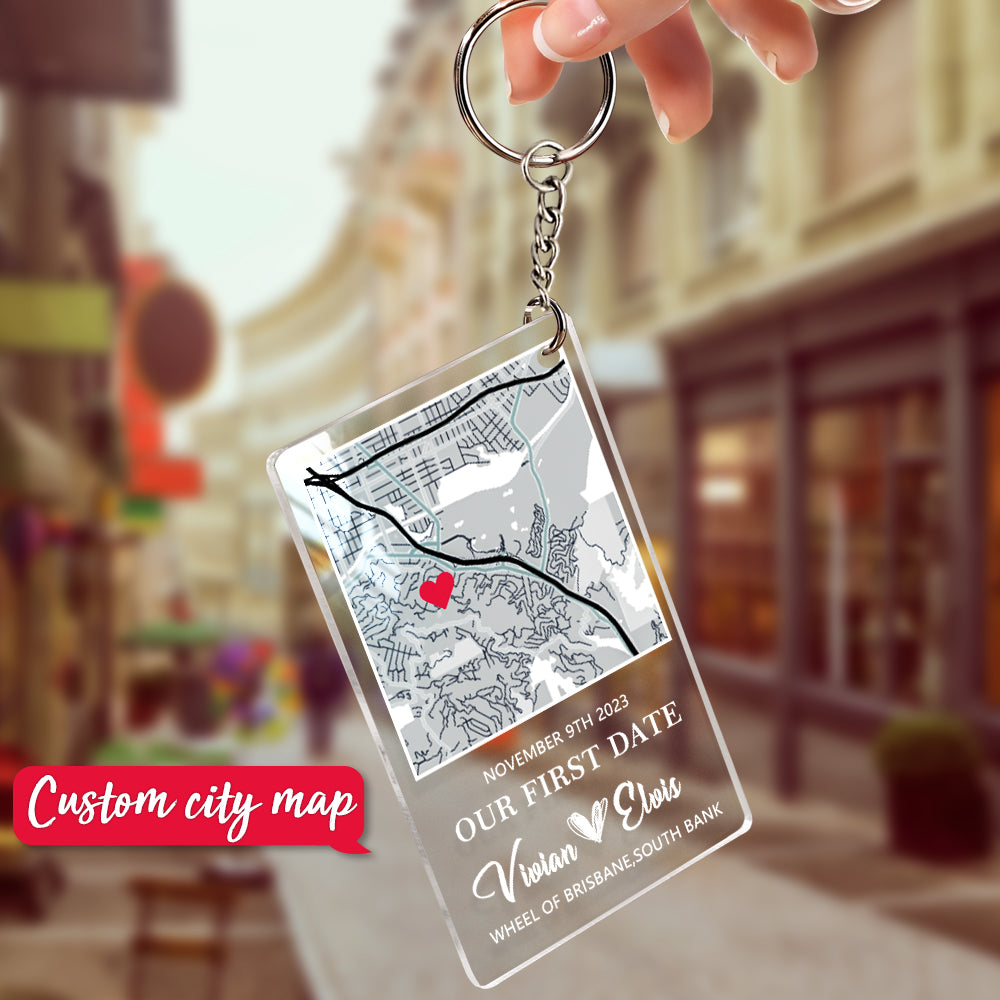 Personalized Acrylic Map Keychain Our First Date Keychain For Couple