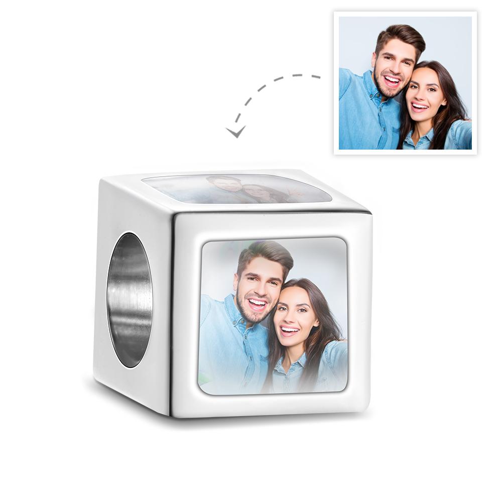 Custom Four-Sided Photo Charm Square Copper Charm Creative Gift for Women