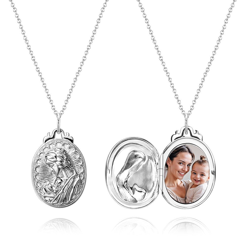 Personalized Photo Necklace Embossed Cubic Locket Necklace Birthday Gift for Mom